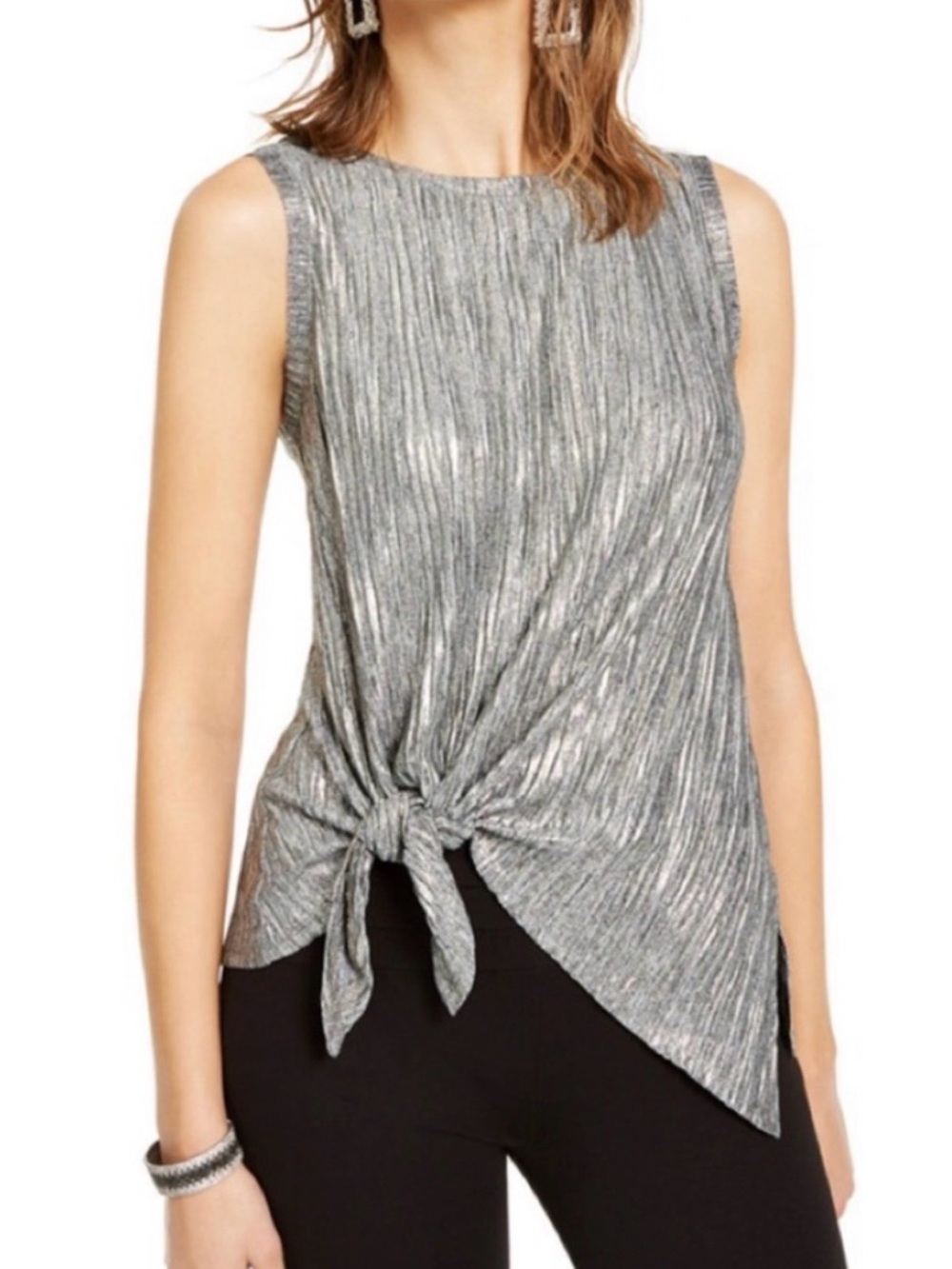 INC 🩶 METALLIC GUNMETAL SLEEVELESS SIDE-KNOT TOP 🩶 SIZE EXTRA LARGE 🌟NWT🌟